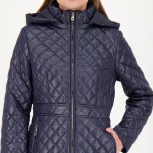 Kate Spade New York Hooded Quilted Coat, Created for Macy's - Midnight Navy XL